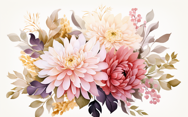 水彩鲜花花束，插图背景 201