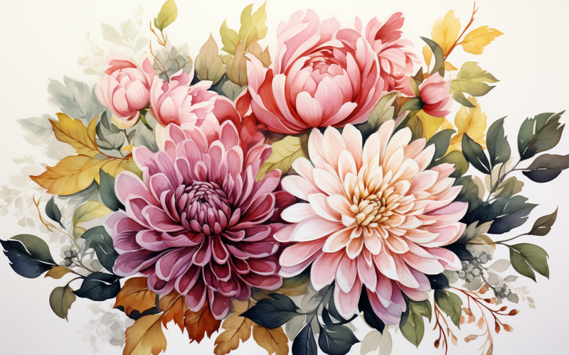 水彩鲜花花束，插图背景 202