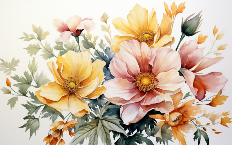 Bouquets de fleurs aquarelles, fond d'illustration 230.
