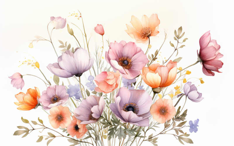 Bouquets de fleurs aquarelles, fond d'illustration 250
