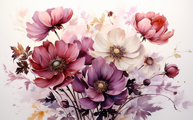 Buquês de flores em aquarela, fundo ilustração 234