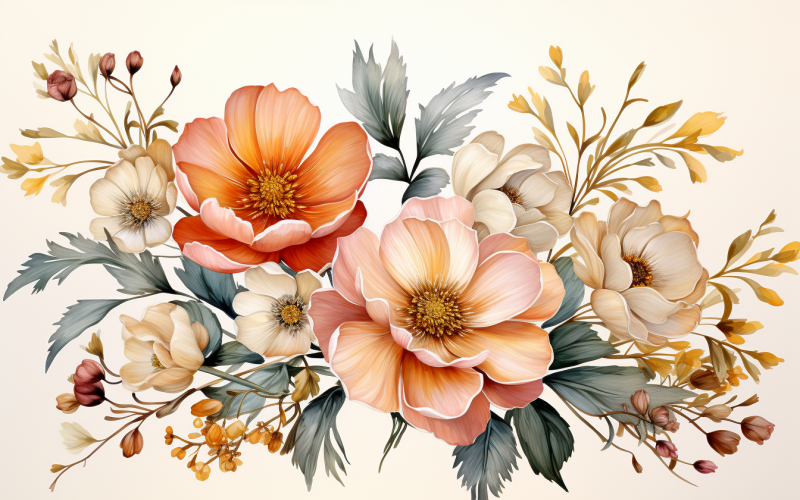 水彩鲜花花束，插图背景 229。