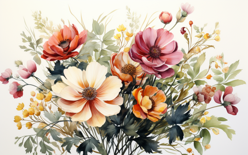 水彩鲜花花束，插图背景 232。