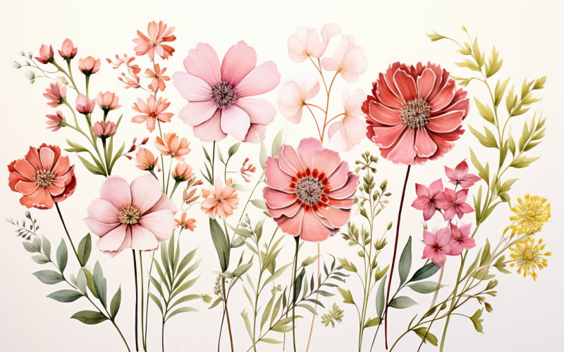 水彩鲜花花束，插图背景 256