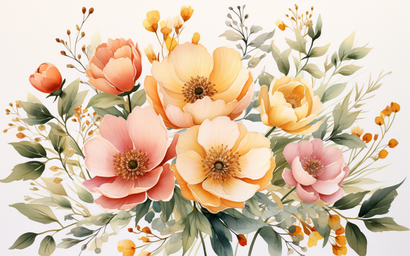 Suluboya Çiçek Buketleri, illüstrasyon arka planı 233