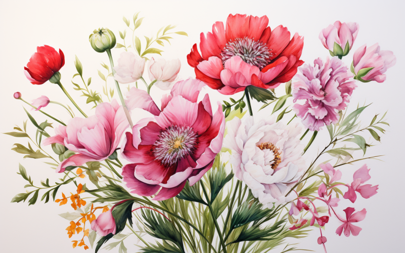 Suluboya Çiçek Buketleri, illüstrasyon arka planı 254