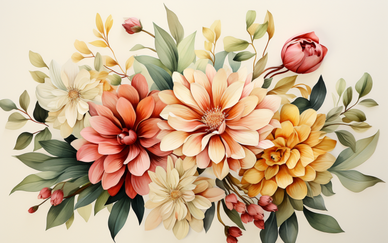 水彩鲜花花束，插图背景 311