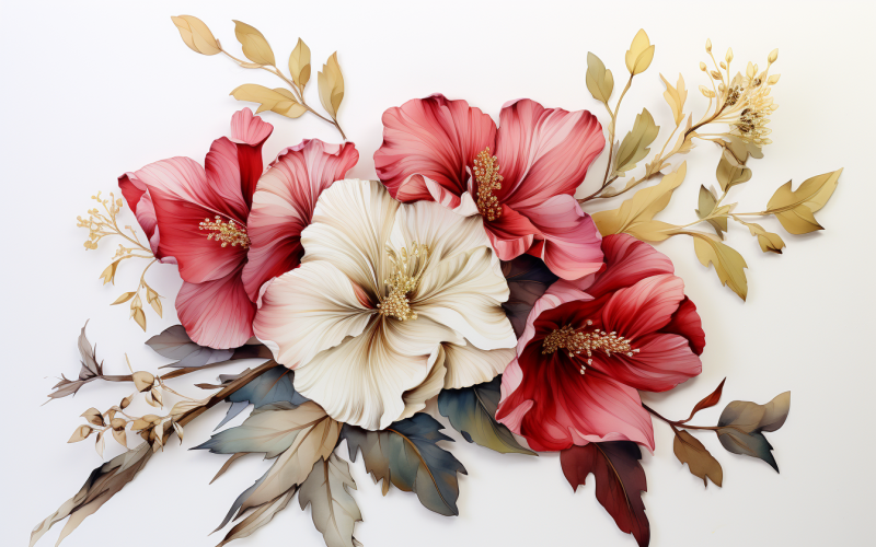 Bouquets de fleurs aquarelles, fond d'illustration 341