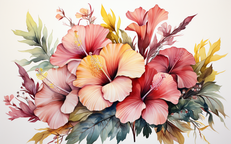 Mazzi di fiori ad acquerello, sfondo dell'illustrazione 340