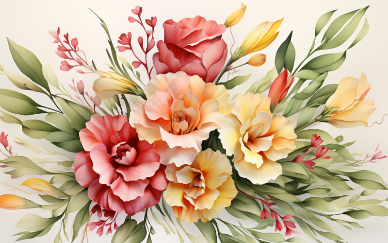 水彩鲜花花束，插图背景 318