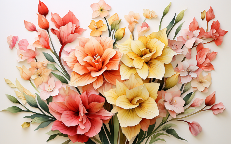 水彩鲜花花束，插图背景 321