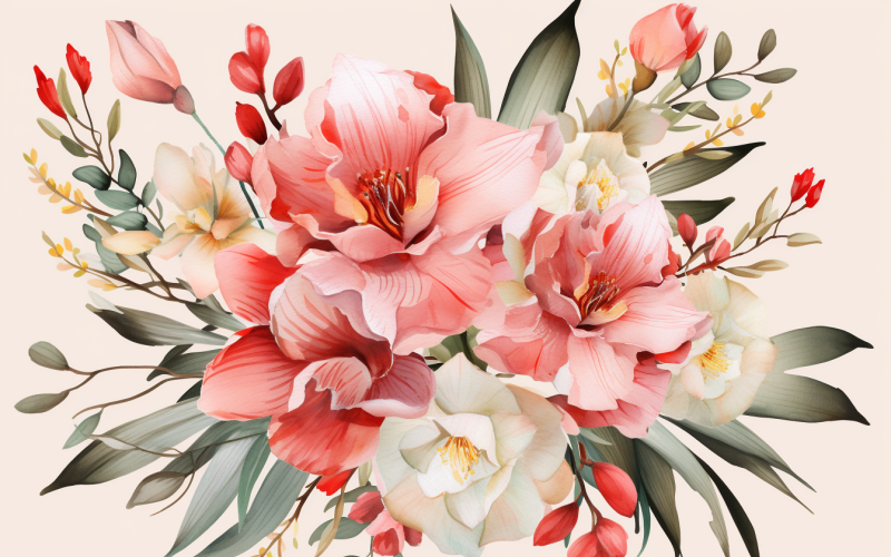 水彩鲜花花束，插图背景 323