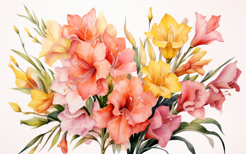 水彩鲜花花束，插图背景 325