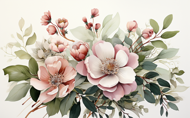 水彩鲜花花束，插图背景 336
