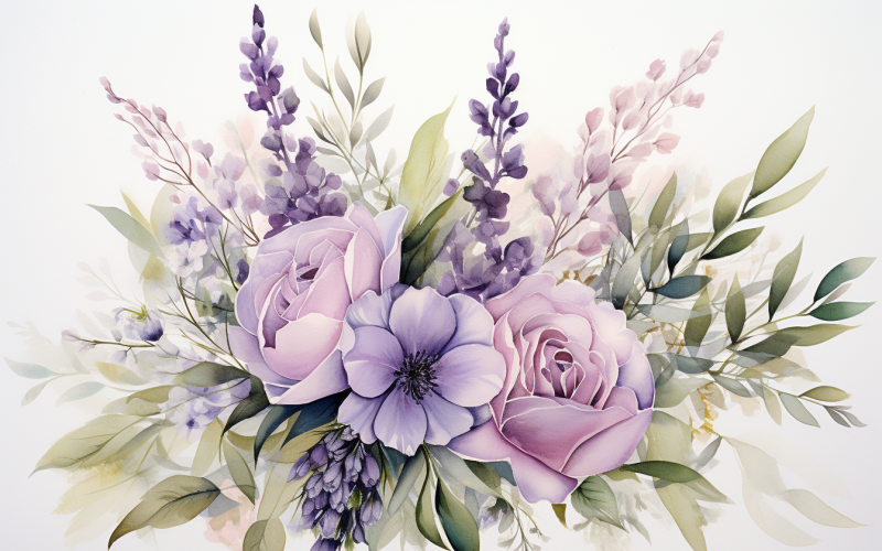 水彩鲜花花束，插图背景 380