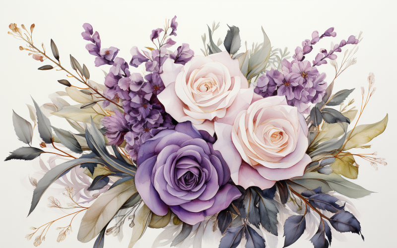 水彩鲜花花束，插图背景 389