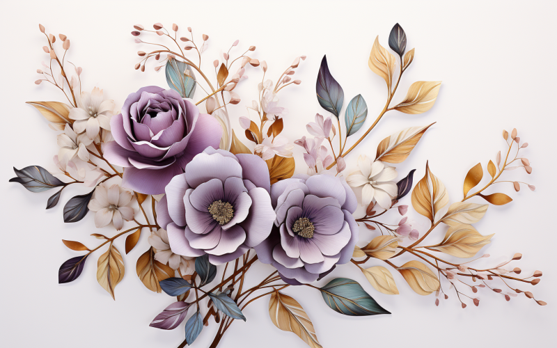 水彩鲜花花束，插图背景 397