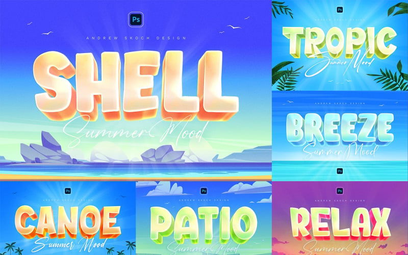Летние текстовые эффекты — шаблоны Photoshop