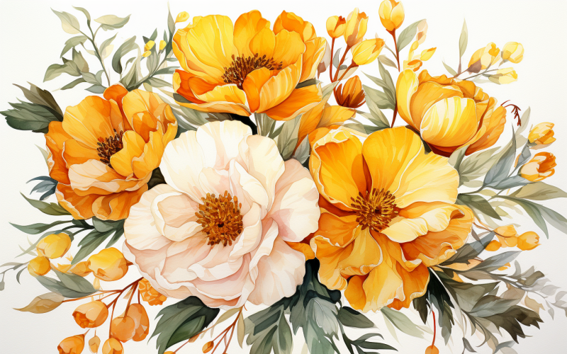 Bouquets de fleurs aquarelles, fond d'illustration 415