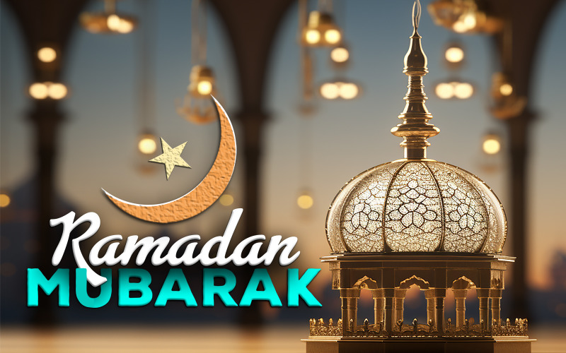 Convite do Ramadã | Saudação do Ramadã | bandeira do Ramadã | Projeto Ramadan Mubarak com uma pequena mesquita
