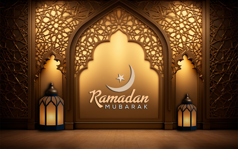 Invitación de Ramadán | Saludo de Ramadán | pared de lujo con diseño de Ramadán Mubarak | Ramadán Mubarak