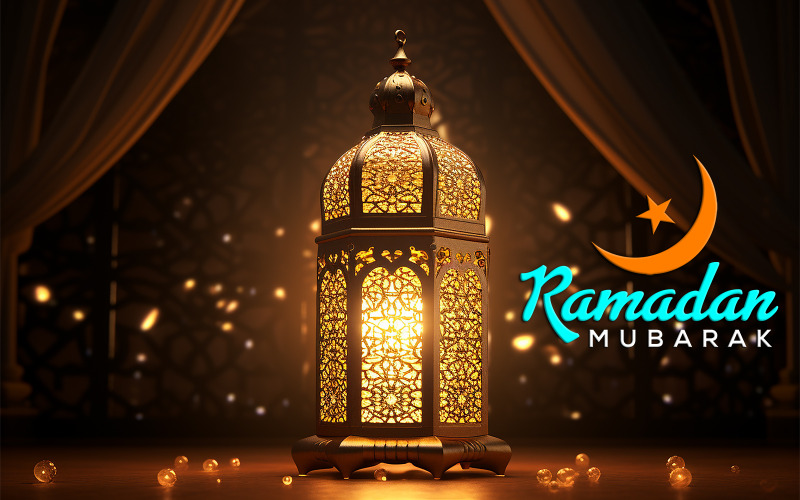 Saludo de Ramadán | Bandera de Ramadán | cartel de ramadán | Saludo de Ramadán con lámpara de lujo.