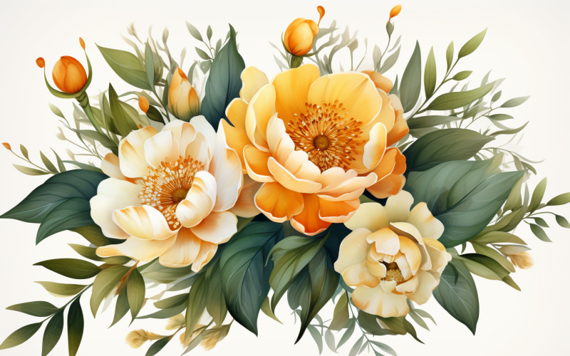 水彩鲜花花束，插图背景 416