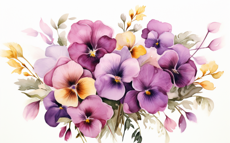 水彩鲜花花束，插图背景 439