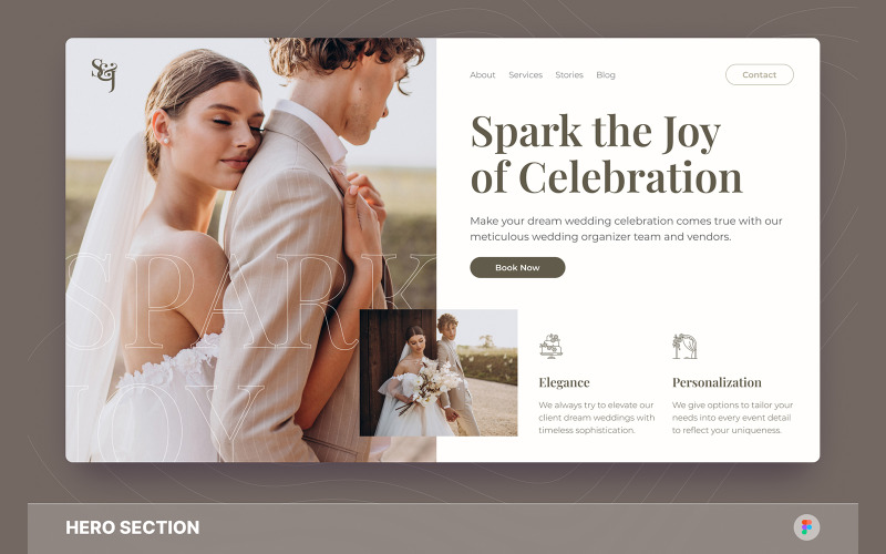 SparkJoy - Plantilla Figma de la sección Héroe del planificador de bodas