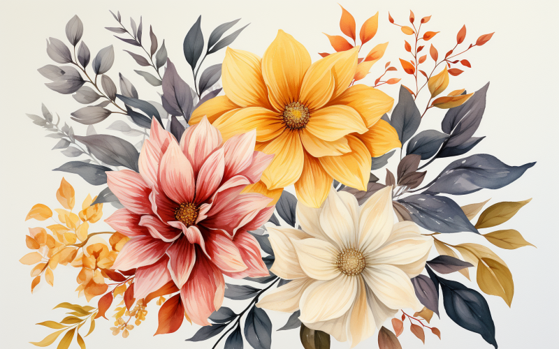 Bouquets de fleurs aquarelles, fond d'illustration 509