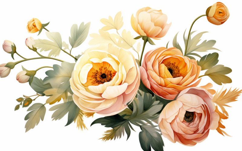 Mazzi di fiori ad acquerello, sfondo dell'illustrazione 485