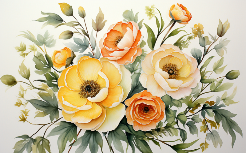水彩鲜花花束，插图背景 488