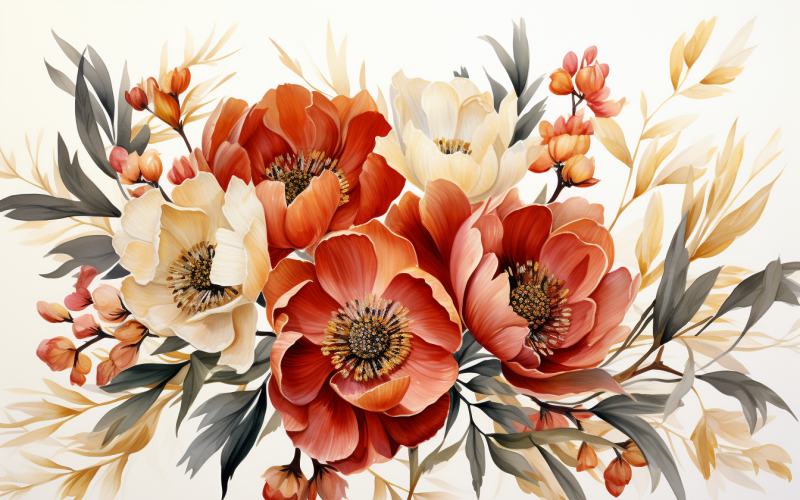 Watercolor Flowers Bouquets, illustration background 473