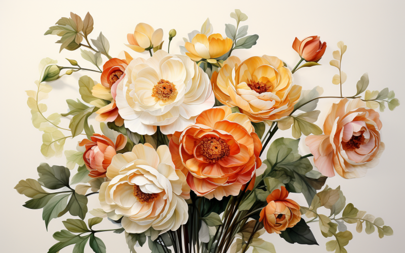 Watercolor Flowers Bouquets, illustration background 483