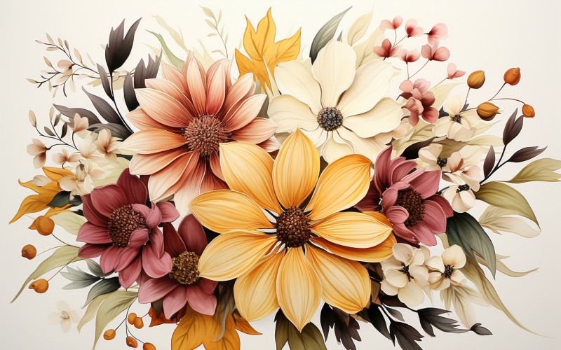 Watercolor Flowers Bouquets, illustration background 511