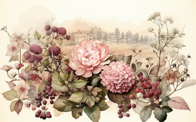 Akvarell blombuketter, illustration bakgrund 598