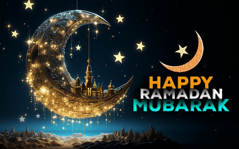 Ramadan üdvözlet | boldog Ramadan Mubarak | ramadan mubarak holdvárossal | Ramadan banner