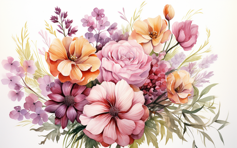 Ramos de flores en acuarela, fondo ilustración 566