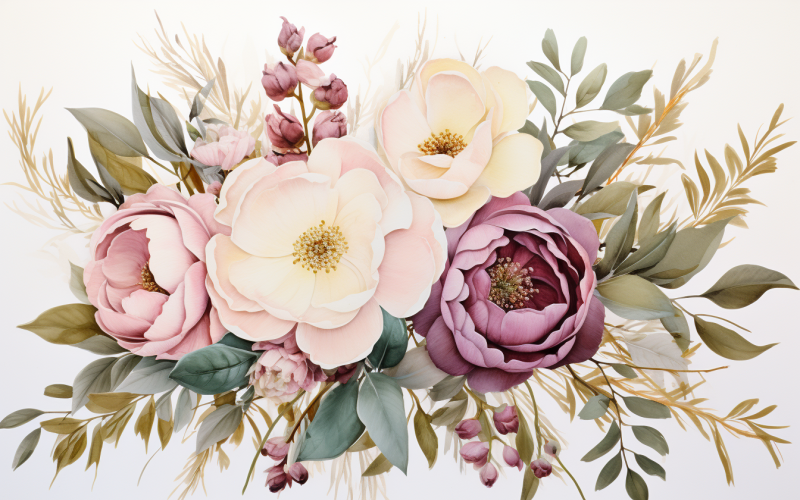水彩鲜花花束，插图背景 545
