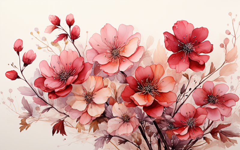 水彩鲜花花束，插图背景 591。