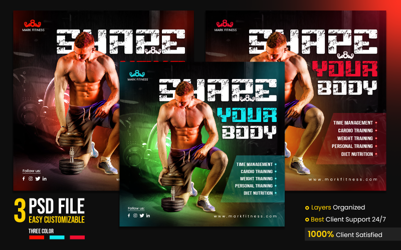 Folleto de fitness y gimnasio o diseño de publicidad social en Photoshop