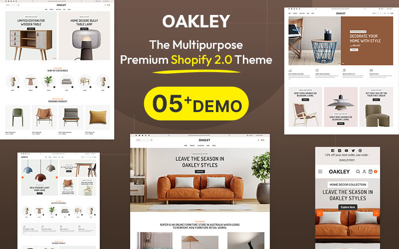 Oakley - Meubles de maison modernes et décoration d'intérieur Thème réactif Shopify 2.0 polyvalent