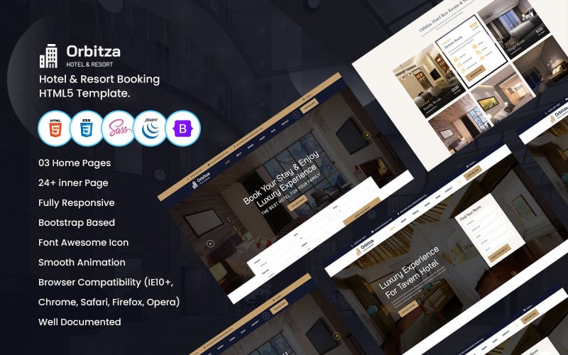 Orbitza - Plantilla HTML5 para reservas de hoteles y complejos turísticos.