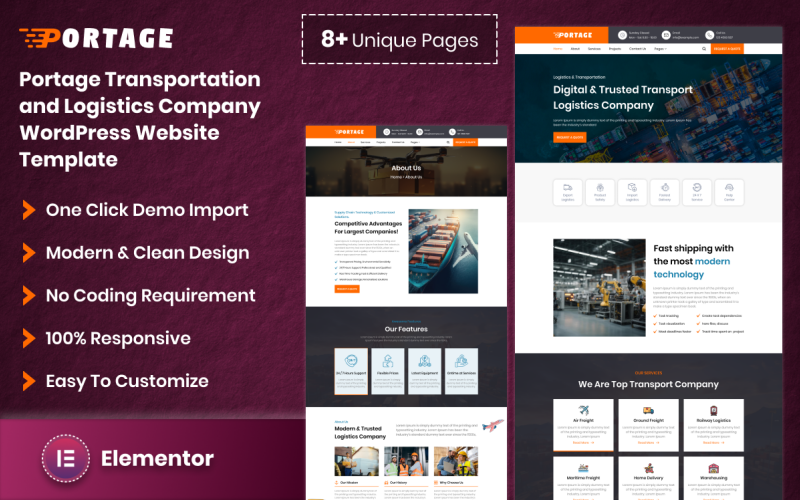Portage logisztika és szállítás WordPress Elementor webhelysablon