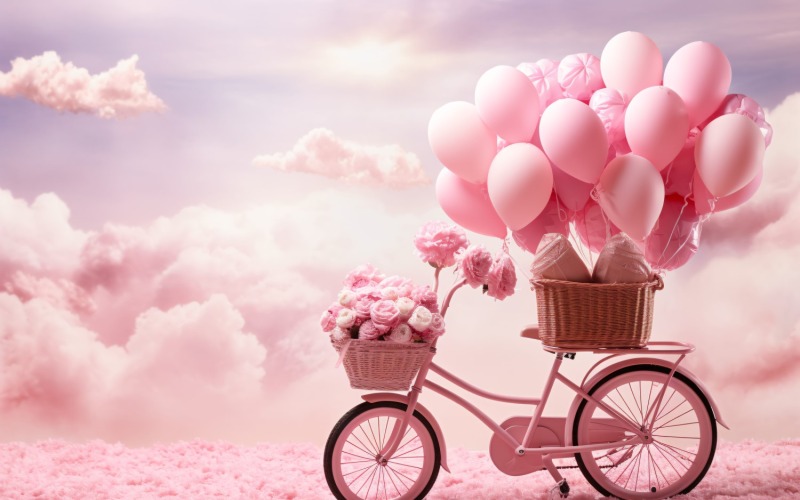 Cycle avec ballon rose décoré pour la Saint-Valentin 01