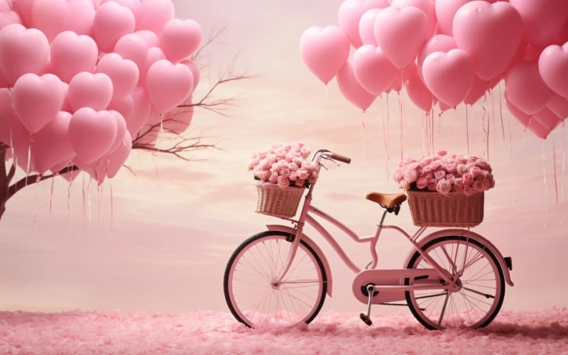 Cykla med rosa ballong dekorerad för alla hjärtans dag 04