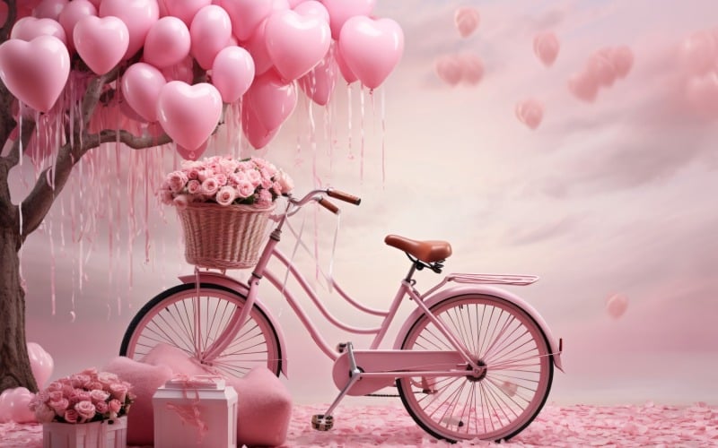 Cykla med rosa ballong dekorerad för alla hjärtans dag 06