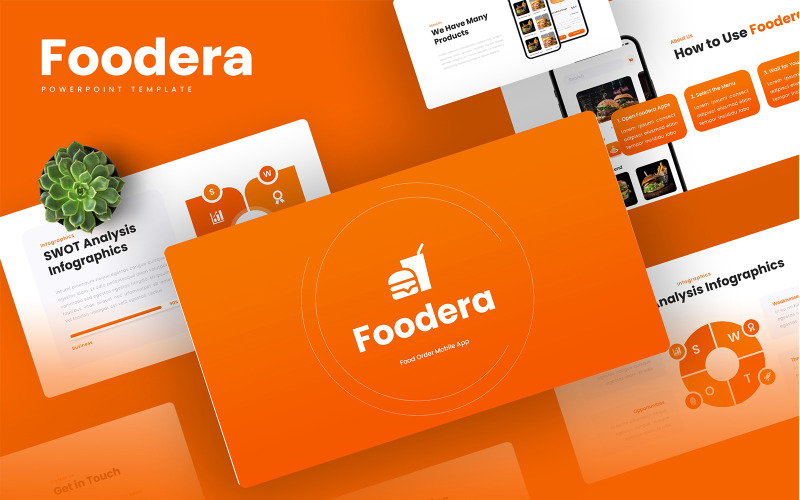 Foodera: aplicación móvil de entrega de alimentos y plantilla de PowerPoint SAAS