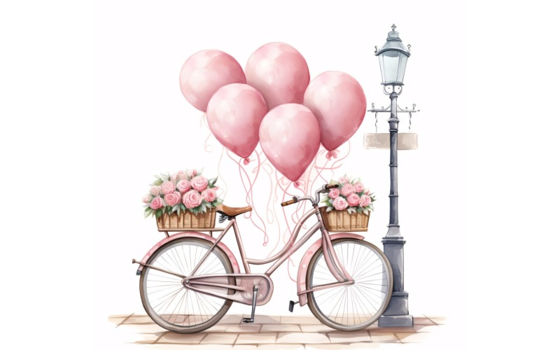 Kerékpár 18-i Valentin-napra díszített rózsaszín léggömbbel