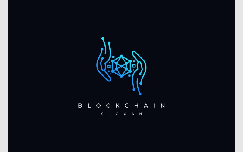 Ruční blockchain digitální technologické logo